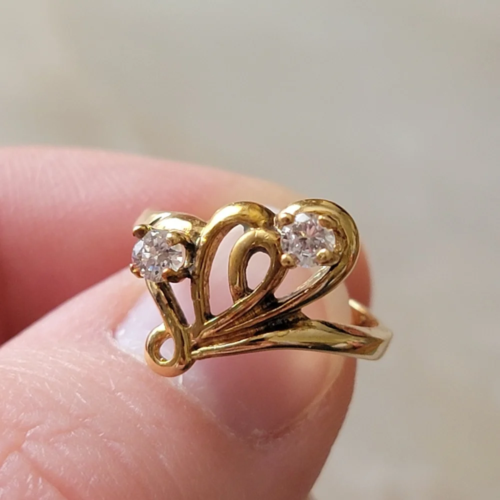 Vintage COP 92 Double Heart Ring Gold Tone Simulated Stones